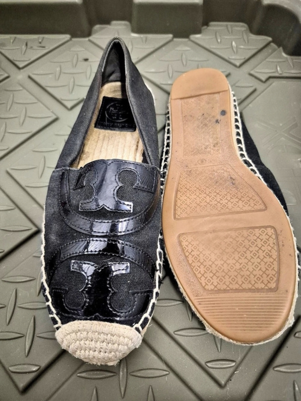Tory Burch Velvet Platform Espadrille Black & Tan Flats